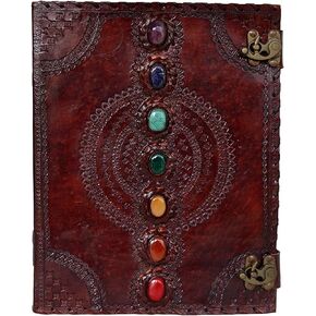 Leather Journal Book Seven Chakra Medieval Stone Embossed Handmade Book of Shadows Notebook Office Diary College Book Poetry Book Sketch Book 10 x 13 inches