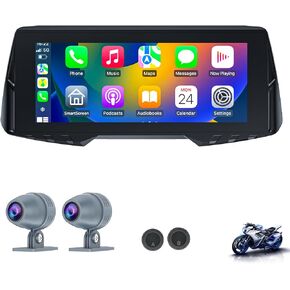Spedal CL876 Motorcycle CarPlay with Dash Cam Front and Rear, 6.86 Inch Wireless Apple CarPlay ＆ Android Auto Screen, 1080P Dual Cameras, TPMS, Siri Voice Control (64G TF Card Include)