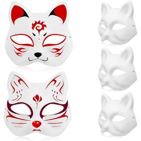 5 Pcs Cat White Face Mask: Therian Blank Unfinished Masquerade Paper Mask for Costume Cosplay