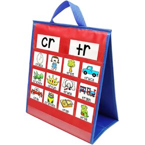 Portable Tabletop Pocket Chart,Double Sided & Self-Standing for Classroom or Home, Small Double Sided Table Top Pocket Chart(Red&Blue)