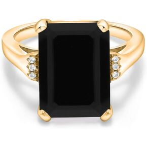 Gem Stone King 18K Yellow Gold Plated Silver Black Onyx Women Ring (6.67 Cttw, Emerald Cut 14X10MM, Gemstone Birthstone, Available In Size 5, 6, 7, 8, 9)