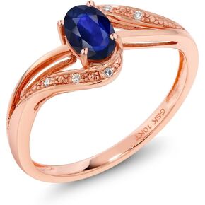 Gem Stone King 10K Rose Gold Blue Sapphire and Diamond Engagement Bypass Ring For Women (0.49 Cttw, Gemstone Birthstone, Available In Size 5, 6, 7, 8, 9)