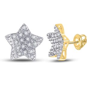 Diamond Earrings Solid 10k Yellow Gold Men's Star Studs 1/10 Ctw. (.10 Ctw.)