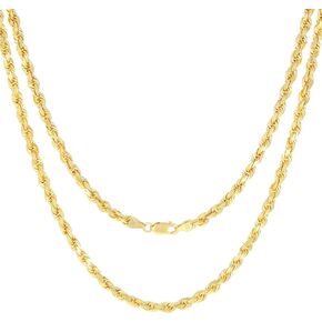 Nuragold 10k Yellow Gold 4mm Solid Rope Chain Diamond Cut Pendant Necklace, Mens Jewelry 18" 20" 22" 24" 26" 28" 30"