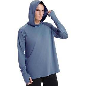 Men's Dry-Fit UV Moisture Wicking UPF 50+ SPF Sun Protective Fishing Hiking Swim Long Sleeve Shirt with Hoodie