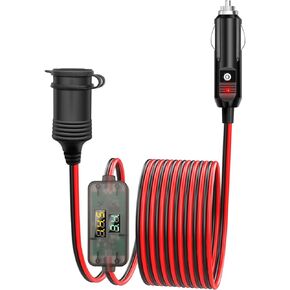 12V Cigarette Lighter Extension Plug with Voltmeter – Heavy Duty Extension Cord for Vehicle Cars RV Campers