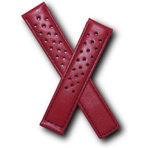 Watchstrapworld TH-CAR19-05-0111 - 19 mm Red sports perforated leather watch band with black stitching compatible with TAG Heuer Carrera models listed below