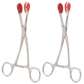 2 Pcs Young Tongue Forceps Curved Surgical Oral Medical Clamp - Seizing Forceps with Rubber Jaws Clamp Stainless Steel Surgical Instruments