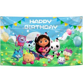 Cartoon Birthday Banner, Party Photography Background for Baby and Kids Birthday 5 x 3FT with 4 Brass Grommets in Saudi Arabia