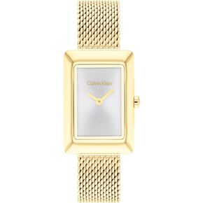 Calvin Klein Women's CK Styled Wristwatch, Gold Plated, Mesh Bracelet, Rectangular Case, Feminine Look, (Model:25200396)