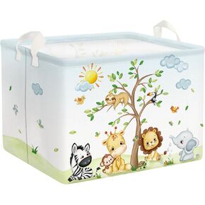 Clastyle 36L Large Jungle Animal Tree Baby Gift Basket Giraffe Lion Monkey Collapsible Rectangular Shelf Basket Toy Clothes Book Towel Storage Basket for Kids Room Nursery