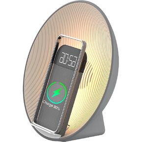 COLSUR Sunrise Alarm Clock Wireless Charging Alarm with Bluetooth Speaker, Wake Up Light, Snooze Mode Sunset Alarm Clock for Heavy Sleepers Adults Sound Machine Bedroom Bedside Lamp,Ideal Gift (Grey)