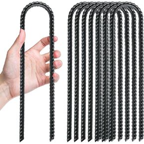 Gtongoko Trampolines Wind Stakes 8 Pack 12 Inch, 0.4 Inch Thick Heavy Duty U Shaped Rebar Tent Stakes Ground Anchors Galvanized Steel Safety Trampoline Anchors for Camping Tents, Soccer Goals
