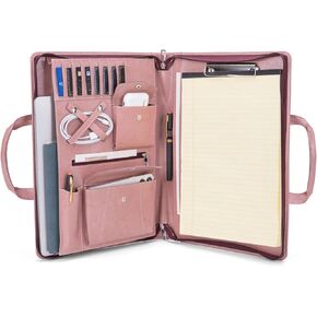 Genuine Leather Portfolio, Padfolio with Zipper and Handle, Clipboard for Legal Pad (8.5x14") Notebook Business Organizer 15" Laptop Pocket for Women Men, Brown, Oil Tanned