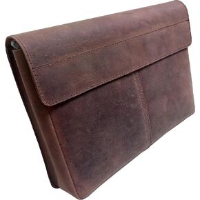 Calyx Leather Folder, Full Grain Leather File Folder Organizer Document Holder, Leather Portfolio for Men – Spacious Leather Folio Laptop Sleeve Case for 13" Laptops, MacBook & Tablets (Rustic Brown)