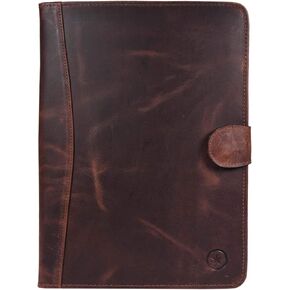 محفظة السفر الجلدية | منظم محترف للرجال والنساء | حامل تابلت جلدي مع اكمام للمستندات والايباد من آرون ليذر جودز (بني) in Kuwait