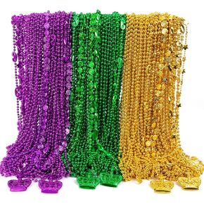 144PCS Mardi Gras Beads Throws, Mardi Gras Green Purple Gold Metallic Beads Necklaces Accessories Bulk, Mardi Gras Beads Necklace Costumes Women Men Kids for Parade Throws Party Decor Favor Supplies
