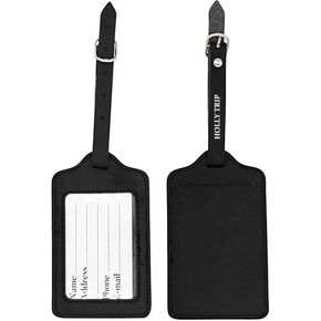 Set of 2 PU Leather Business Card Holder Luggage Tags Bag Baggage Tag Travel Identifier Suitcase Labels Brown