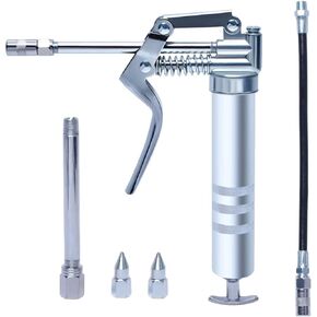 Wadoy Mini Grease Gun 3oz, Grease Gun with 12'' Flexible Hose, 7''Rigid and 4 1/2''Connector, Galvanized Chrome Pistol Grip Grease Gun
