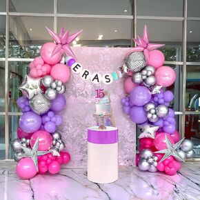 yeewaka Pink and purple silver Balloon garland arch kit 150pcs star disco ball mylar balloon for girl sweet16 princess birthday Music fans Birthday Concert prom Mother's Day decorations