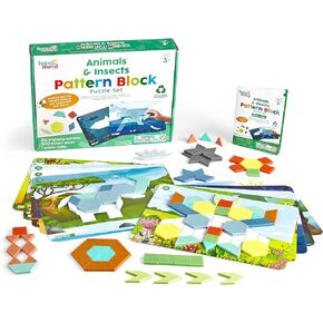 hand2mind Recycling and Conservation Pattern Block Puzzle Set, Tangram Puzzle, Geometric Shapes for Kids, Pattern Blocks Cards, Pattern Play, Toddler Battern Blocks, Kindergarten Learning Activities