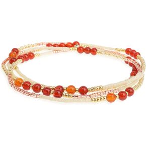 Gold Beaded Gemstone Stackable Stretch Bracelets for Women Girls, Dainty Boho Handmade Natural Stone Seed Bead Ball Layered Bracelet Summer Beach Jewelry Gift