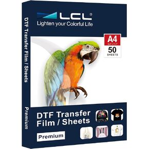 LCL 50 Sheets DTF Transfer Film Paper A4(8.4" x 11.7") Pretreat Sheets, PET Heat Transfer Paper for all DTF Printers Direct Print on T Shirts Textile