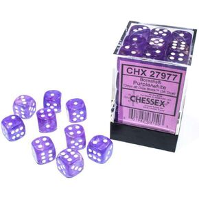 Borealis 12mm d6 Purple/White Luminary Dice Block (36 dice) by Chessex