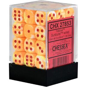 Chessex Festive: 36D6 Sunburst/Red, Small (10mm - 14mm)