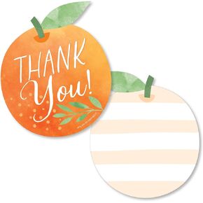 Big Dot of Happiness Little Clementine - Shaped Thank You Cards - Orange Citrus Baby Shower or Birthday Party Thank You Note Cards with Envelopes - Set of 12