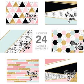 Modern Black And White Thank You Notes / 24 4 7/8" x 3 1/2" Cards With White Envelopes/Chic Design Gratitude Note Cards