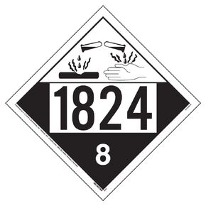 1824 Placard, Class 8 Corrosive 10-pk. - 10.75" x 10.75" Laminated Plastic for Temporary Applications - Complies with DOT Hazmat Placard Requirements