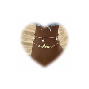 Boho Layered Pearl Anklet for Women Silver Heartbeat Ankle Bracelet Love Heart Anklet Chain Beaded Foot Chain Summer Beach Foot Ankle Chain Jewelry for Girls Gifts (Silver)