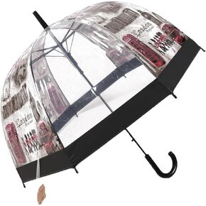 ThreeH Transparent Umbrella with British Street View Clear Umbrella for Walking Safety Windproof Durable Frame Auto Open with Easy Grip Handle
