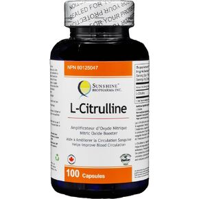 Sunshine Biopharma L-Citrulline، 100 كبسولة، مكمل التمرين الخاص بك لدعم وتعزيز أداء التمرين عن طريق زيادة تدفق الدم إلى العضلات