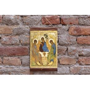 HOLY TRINITY ICON by Rublev Andrei, Greek Orthodox Icon Christian Religion Wood Framed Canvas Print Size: - 8.7" x 11.8"