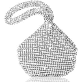Hysagtek Silver Purse for Women, Small Silver Rhinestone Purse Sparkly Bag, Sparkly Purses, Rhinestone Clutch, Sequin Purse, Silver Clutch Purses for Women Mini Size