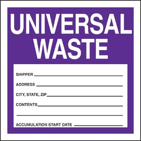 Accuform Signs MHZW16PSP Adhesive Coated Paper Hazardous Waste Label, Universal Waste", 6" Length x 6" Width, Purple/Black/White (Pack of 25)