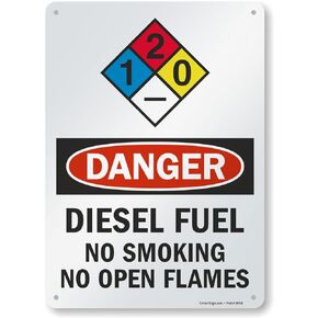 SmartSign "Danger - Diesel Fuel, No Smoking No Open Flames" NFPA Sign | 10" x 14" Aluminum