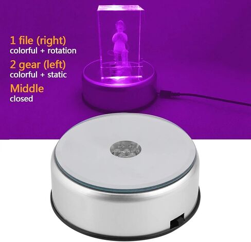 GLOGLOW قاعدة عرض LED، ضوء ملون دوار من الزجاج الكريستالي حامل عرض فني حامل قابس الولايات المتحدة 110-240 فولت in Saudi Arabia