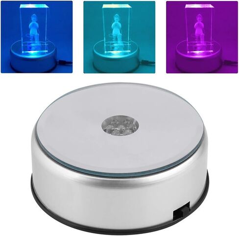 GLOGLOW قاعدة عرض LED، ضوء ملون دوار من الزجاج الكريستالي حامل عرض فني حامل قابس الولايات المتحدة 110-240 فولت in Saudi Arabia