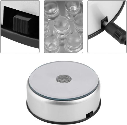 GLOGLOW قاعدة عرض LED، ضوء ملون دوار من الزجاج الكريستالي حامل عرض فني حامل قابس الولايات المتحدة 110-240 فولت in Saudi Arabia