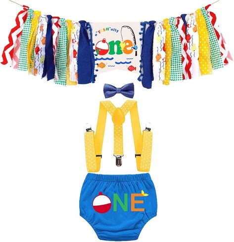 HIHCBF Ofishally One Cake Smash Outfit 1st Birthday Costume Diaper Cover Bowtie Suspenders Decorations Kit Highchair Banner in Saudi Arabia