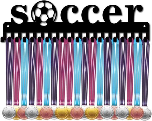 CREATCABIN Football Player Medal Display Holder Soccer Metal Medal Hanger Sports 3 Rung Badge Display Case Holder Rack Wall Mount Frame Gifts for boys Running Gymnastics Over 60 Medals in Kuwait