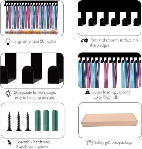 CREATCABIN Football Player Medal Display Holder Soccer Metal Medal Hanger Sports 3 Rung Badge Display Case Holder Rack Wall Mount Frame Gifts for boys Running Gymnastics Over 60 Medals in Kuwait