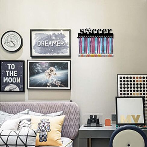 CREATCABIN Football Player Medal Display Holder Soccer Metal Medal Hanger Sports 3 Rung Badge Display Case Holder Rack Wall Mount Frame Gifts for boys Running Gymnastics Over 60 Medals in Kuwait