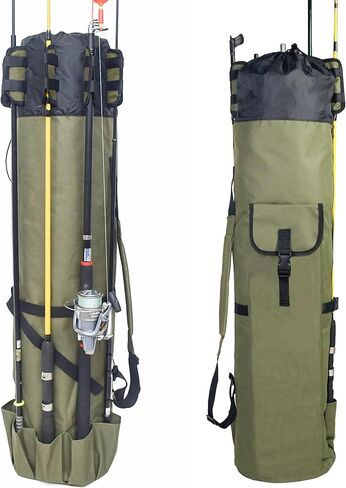 LINOCA حقيبة صنارة الصيد حقيبة تخزين قضيب الصيد تحمل 5 أقطاب حقيبة سفر مقاومة للماء خفيفة الوزن حقيبة تخزين أدوات الصيد سعة كبيرة منظم معدات الصيد هدية للرجال in Kuwait