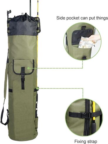 LINOCA Fishing Rod Bag Pole Storage Bag Fishing Rod Case Holds 5 Poles Travel Case Waterproof Lightweight Fishing Tackle Storage Bag Large Capacity Fishing Gear Organizer Gift for Men in Saudi Arabia