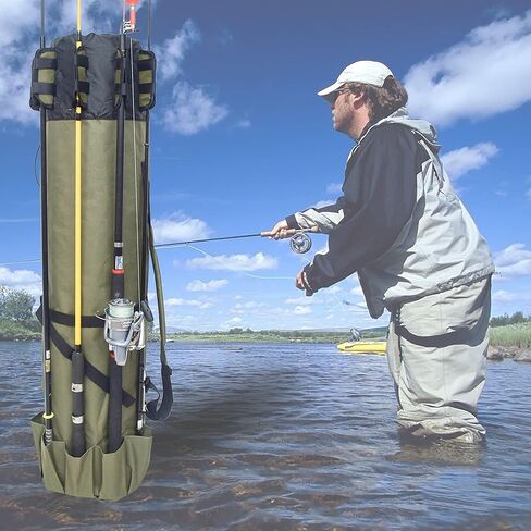 LINOCA Fishing Rod Bag Pole Storage Bag Fishing Rod Case Holds 5 Poles Travel Case Waterproof Lightweight Fishing Tackle Storage Bag Large Capacity Fishing Gear Organizer Gift for Men in Saudi Arabia