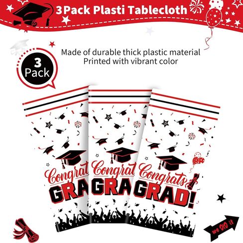 3Pcs Red and Blue Graduation Tablecloth Class of 2024 Graduation Party Supplies 2024 Table Decorations Plastic Rectangular Disposable Tablecloth for Graduation Party Decorations in Saudi Arabia